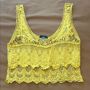 Angie Yellow Lace Cropped Top